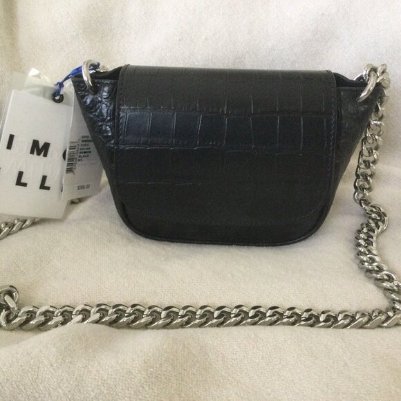 Simon Miller Mini Bend Shoulder Bag Purse in Black Snake Silver Chain Strap New - Picture 1 of 12